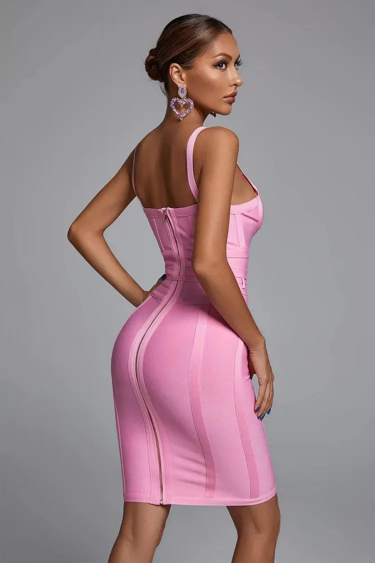 Oaklynn Pink Bandage Mini Dress-CATCHALL